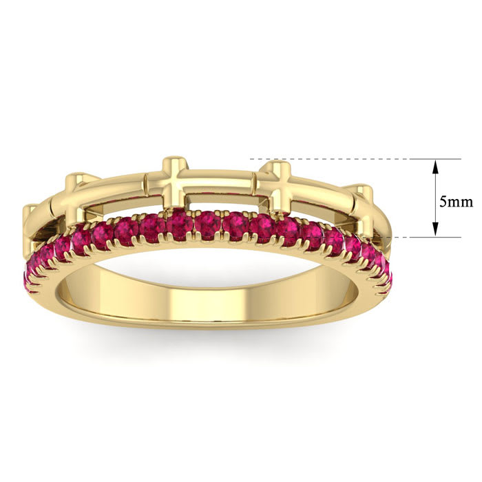 1/3 Carat Ruby Cross Wedding Band In 14 Karat Yellow Gold