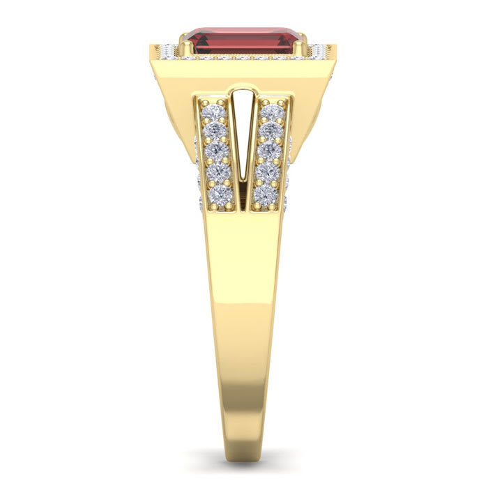 Garnet Ring: Garnet Jewelry: 2 Carat Garnet and Halo Diamond Ring In 14 Karat Yellow Gold