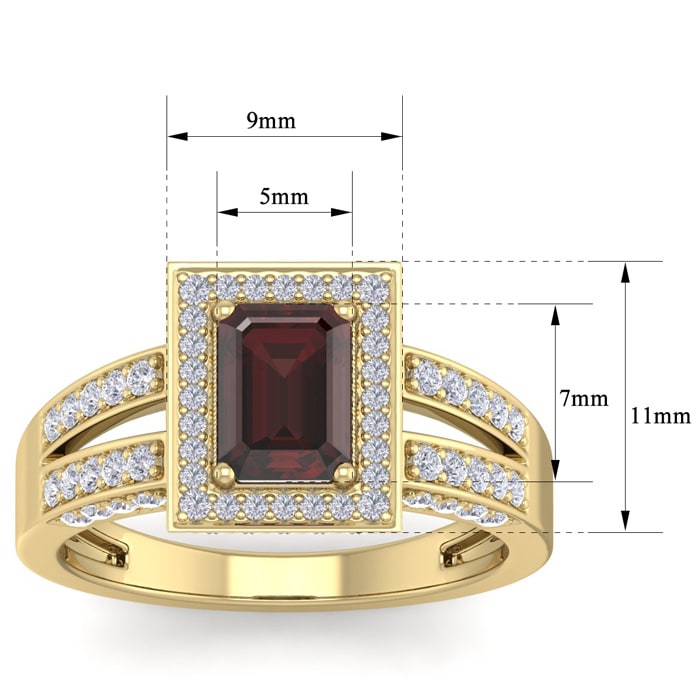 Garnet Ring: Garnet Jewelry: 2 Carat Garnet and Halo Diamond Ring In 14 Karat Yellow Gold