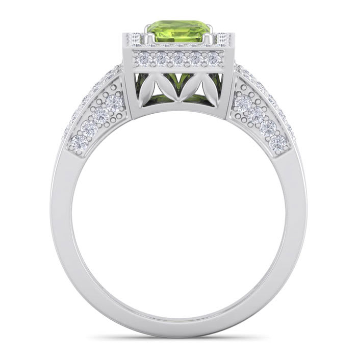 1 3/4 Carat Peridot and Halo Diamond Ring In 14 Karat White Gold