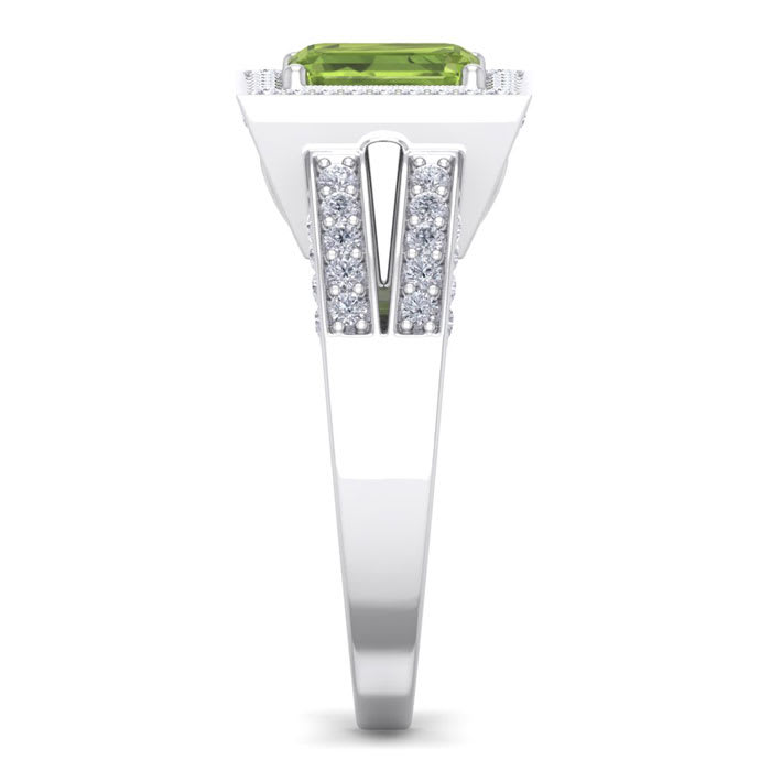 1 3/4 Carat Peridot and Halo Diamond Ring In 14 Karat White Gold