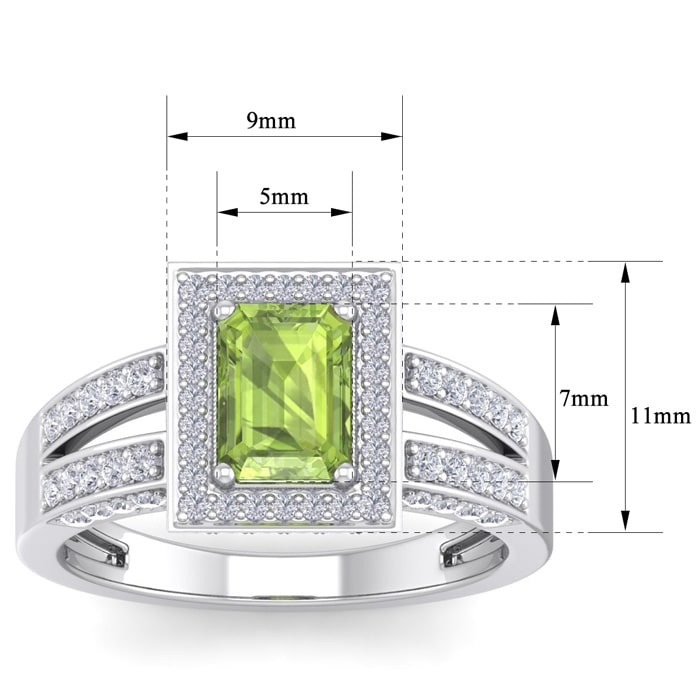 1 3/4 Carat Peridot and Halo Diamond Ring In 14 Karat White Gold