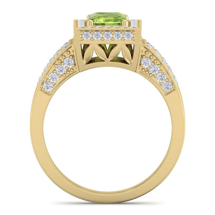 1 3/4 Carat Peridot and Halo Diamond Ring In 14 Karat Yellow Gold