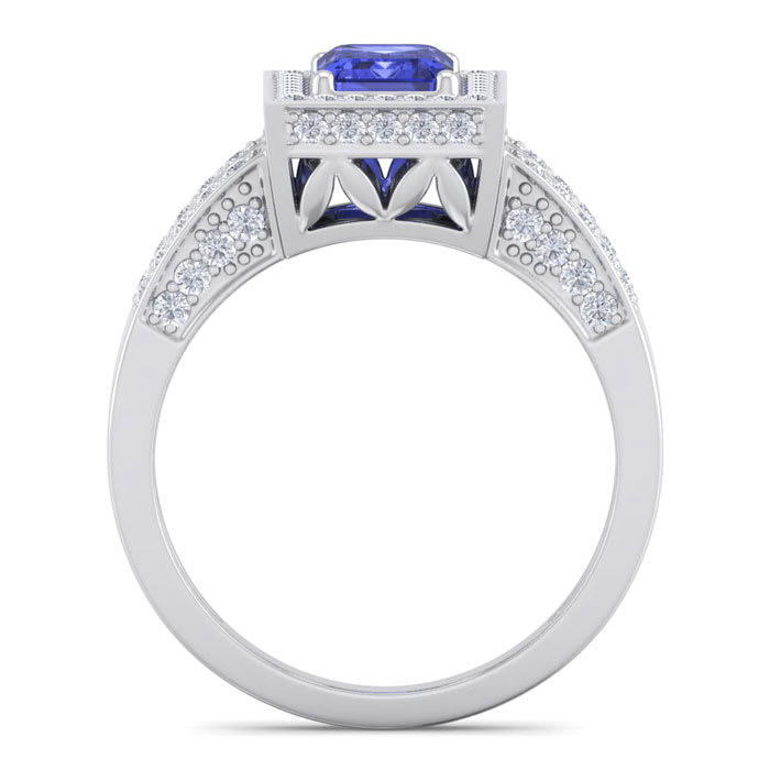 1 3/4 Carat Tanzanite and Halo Diamond Ring In 14 Karat White Gold