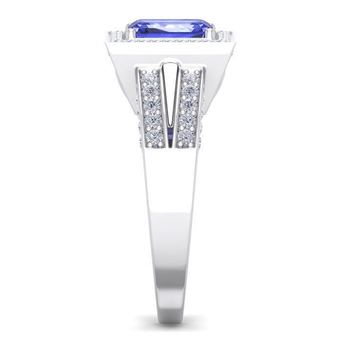 1 3/4 Carat Tanzanite and Halo Diamond Ring In 14 Karat White Gold