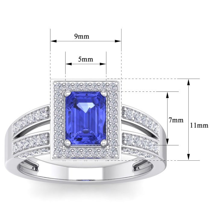 1 3/4 Carat Tanzanite and Halo Diamond Ring In 14 Karat White Gold