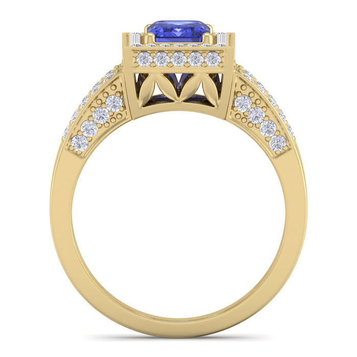 1 3/4 Carat Tanzanite and Halo Diamond Ring In 14 Karat Yellow Gold