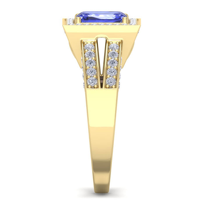 1 3/4 Carat Tanzanite and Halo Diamond Ring In 14 Karat Yellow Gold