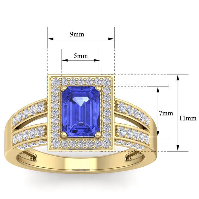 1 3/4 Carat Tanzanite and Halo Diamond Ring In 14 Karat Yellow Gold