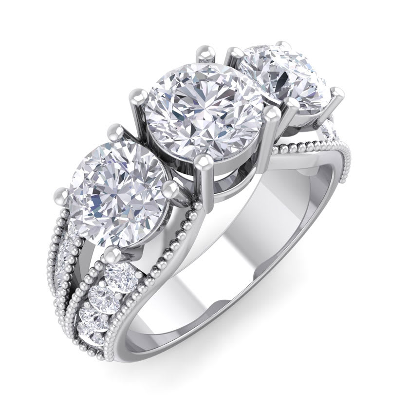 Important Three Diamond Ring 3 Carat 3 Diamond Ring in 14k White