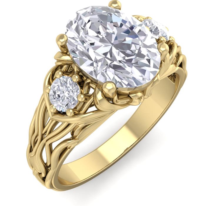 2 1/4 Carat Oval Shape Diamond Intricate Vine Engagement Ring In 14 Karat Yellow Gold