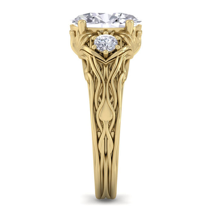 2 1/4 Carat Oval Shape Diamond Intricate Vine Engagement Ring In 14 Karat Yellow Gold