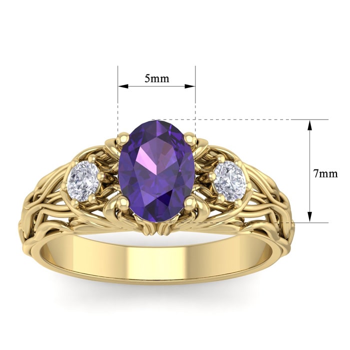 1 Carat Oval Shape Amethyst and Diamond Intricate Vine Engagement Ring In 14 Karat Yellow Gold