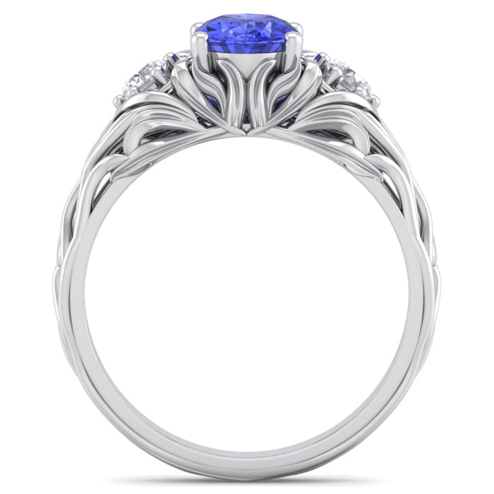 1 1/10 Carat Oval Shape Tanzanite and Diamond Intricate Vine Engagement Ring In 14 Karat White Gold