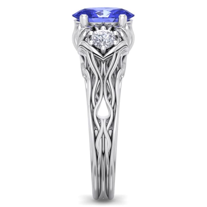 1 1/10 Carat Oval Shape Tanzanite and Diamond Intricate Vine Engagement Ring In 14 Karat White Gold