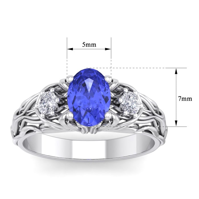 1 1/10 Carat Oval Shape Tanzanite and Diamond Intricate Vine Engagement Ring In 14 Karat White Gold