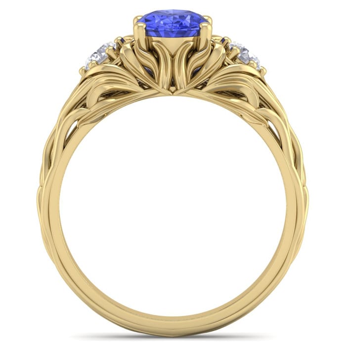 1 1/10 Carat Oval Shape Tanzanite and Diamond Intricate Vine Engagement Ring In 14 Karat Yellow Gold