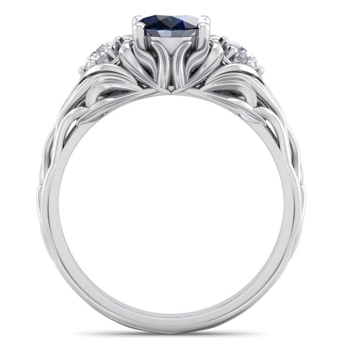 1 1/5 Carat Oval Shape Sapphire and Diamond Intricate Vine Engagement Ring In 14 Karat White Gold