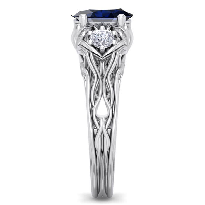 1 1/5 Carat Oval Shape Sapphire and Diamond Intricate Vine Engagement Ring In 14 Karat White Gold