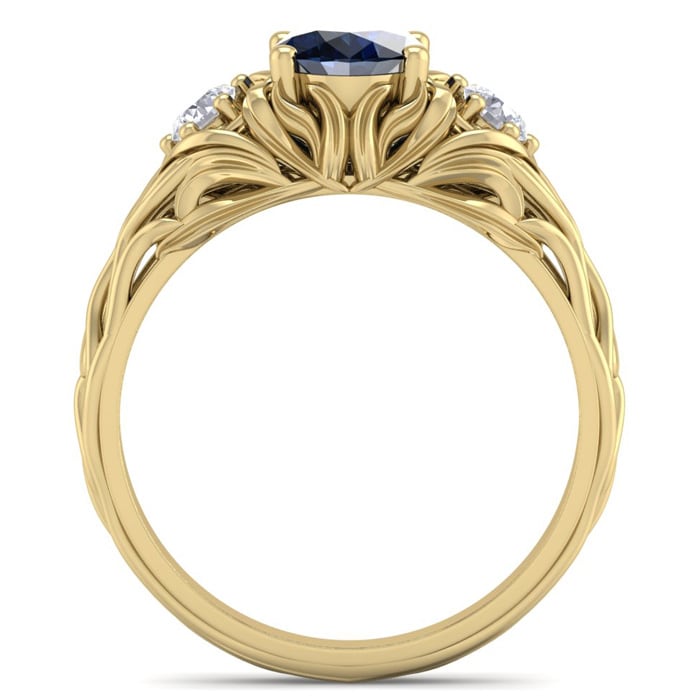 1 1/5 Carat Oval Shape Sapphire and Diamond Intricate Vine Engagement Ring In 14 Karat Yellow Gold