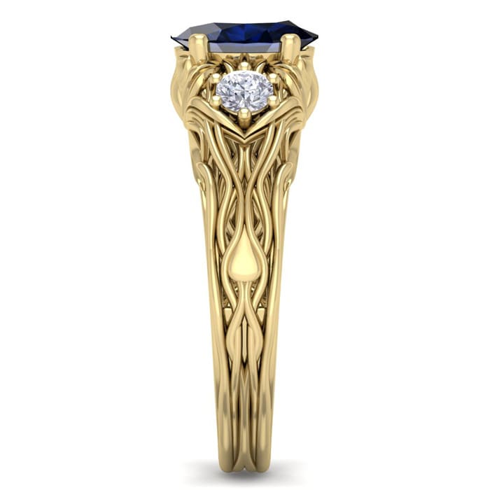 1 1/5 Carat Oval Shape Sapphire and Diamond Intricate Vine Engagement Ring In 14 Karat Yellow Gold