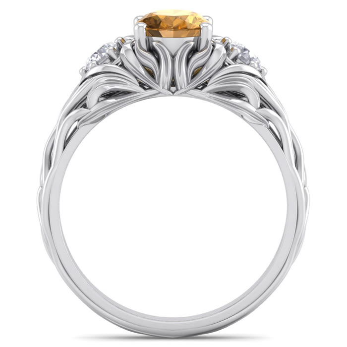 1 Carat Oval Shape Citrine and Diamond Intricate Vine Engagement Ring In 14 Karat White Gold