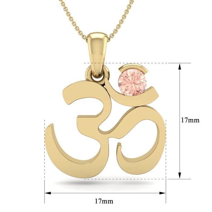 1/4 Carat Round Shape Morganite Om Necklace In 14 Karat Yellow Gold With 18 Inch Chain