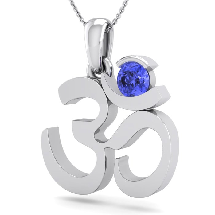 1/4 Carat Tanzanite Om Necklace In 14 Karat White Gold, 18 Inches