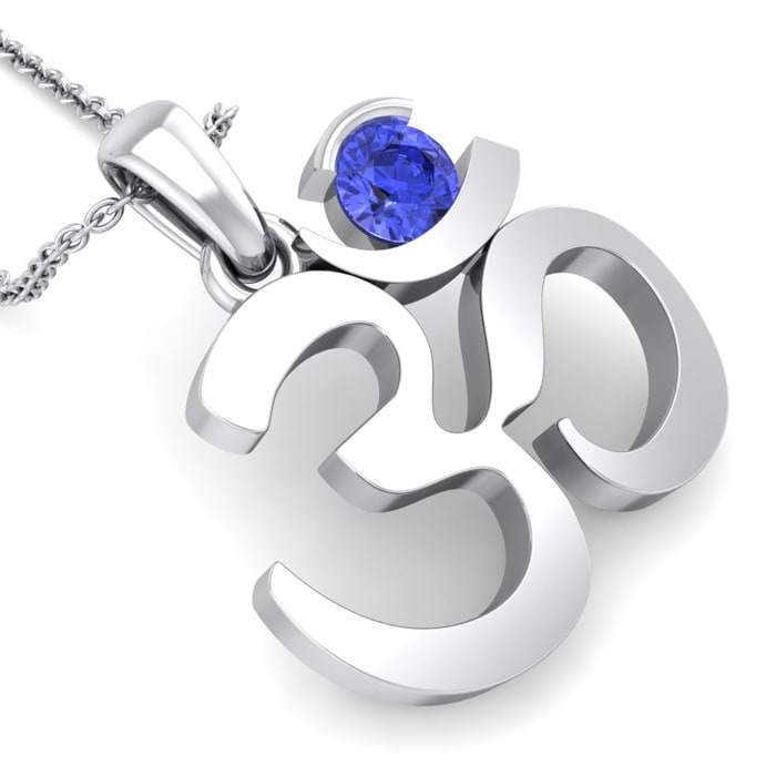 1/4 Carat Tanzanite Om Necklace In 14 Karat White Gold, 18 Inches