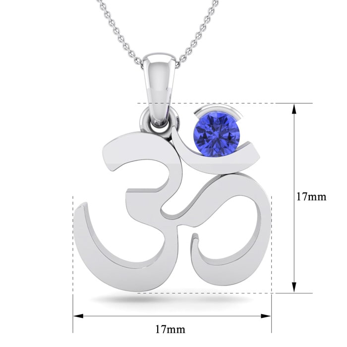 1/4 Carat Tanzanite Om Necklace In 14 Karat White Gold, 18 Inches