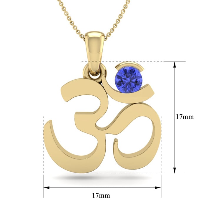 1/4 Carat Tanzanite Om Necklace In 14 Karat Yellow Gold, 18 Inches