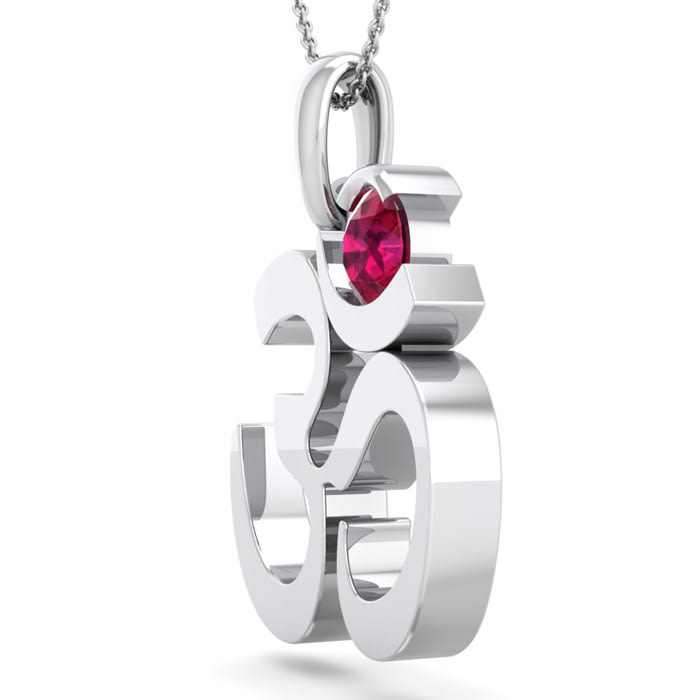 1/3 Carat Ruby Om Necklace In 14 Karat White Gold, 18 Inches