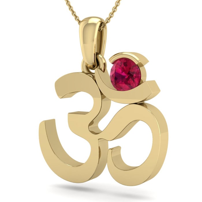 1/3 Carat Ruby Om Necklace In 14 Karat Yellow Gold, 18 Inches