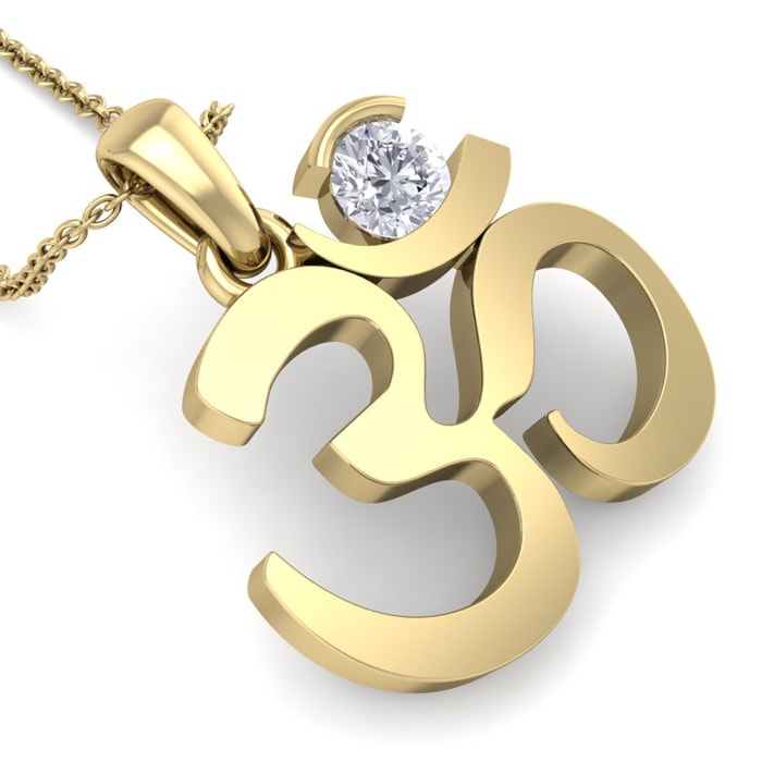 1/4 Carat Diamond Om Necklace In 14 Karat Yellow Gold, 18 Inches