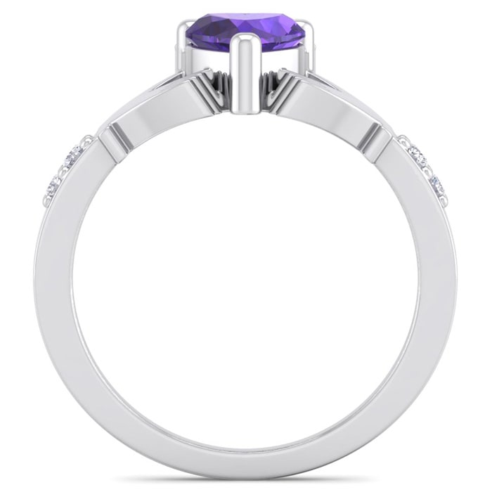 3/4 Carat Heart Shape Amethyst and Diamond Claddagh Ring In 14 Karat White Gold