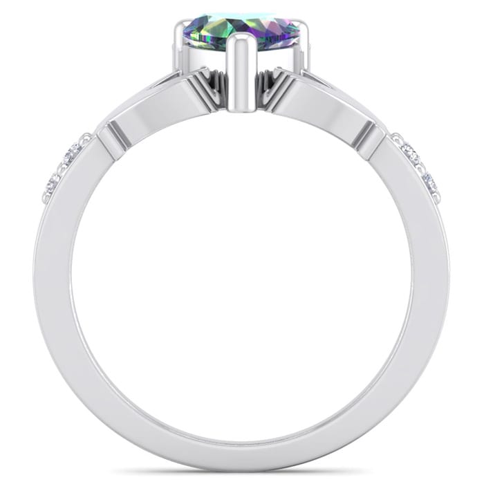 1 Carat Heart Shape Claddagh Mystic Topaz Ring and Diamonds In 14 Karat White Gold