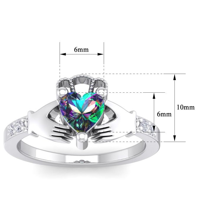 1 Carat Heart Shape Claddagh Mystic Topaz Ring and Diamonds In 14 Karat White Gold