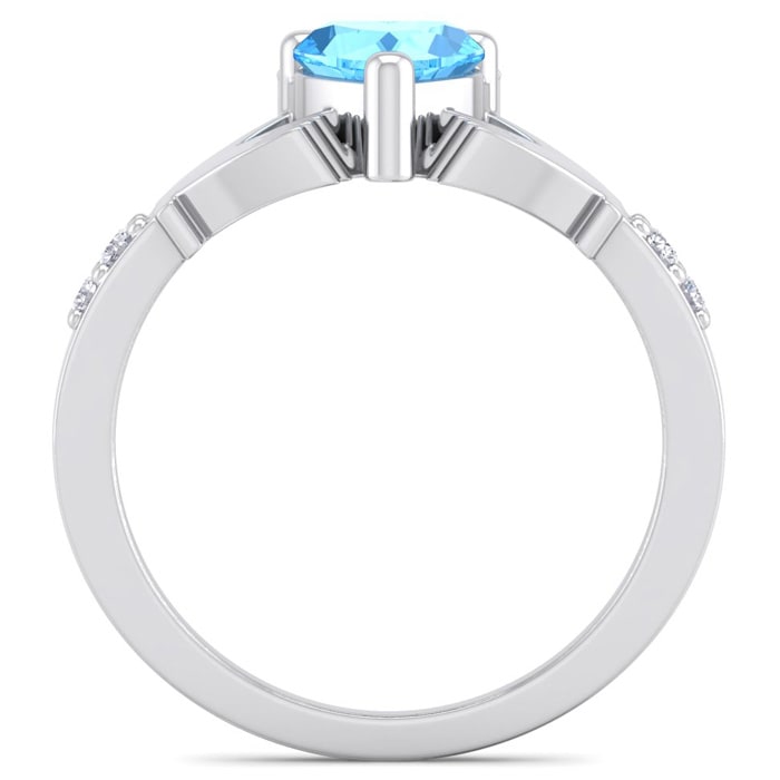 1 Carat Heart Shape Blue Topaz and Diamond Claddagh Ring In 14 Karat White Gold