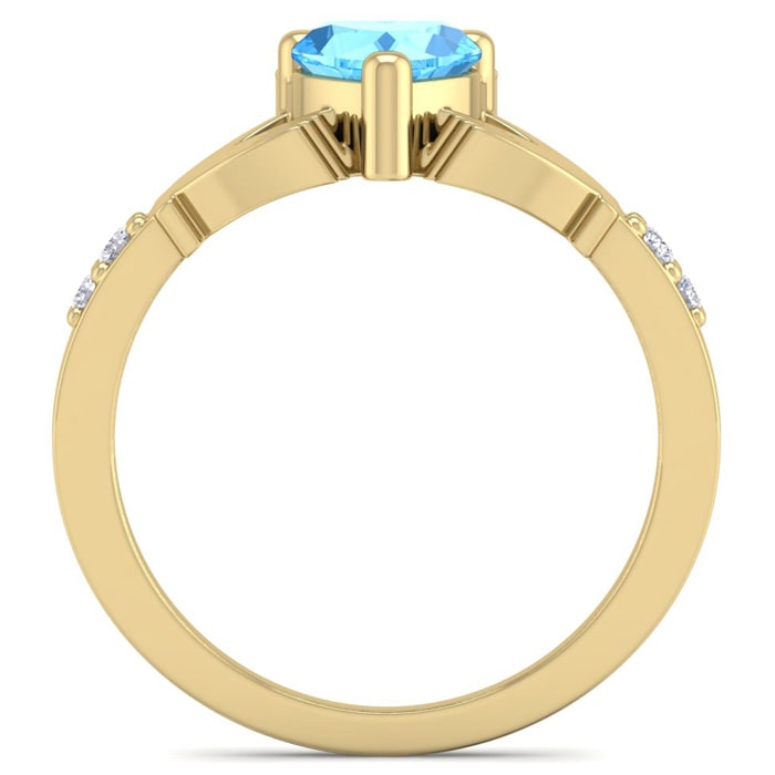 1 Carat Heart Shape Blue Topaz and Diamond Claddagh Ring In 14 Karat Yellow Gold