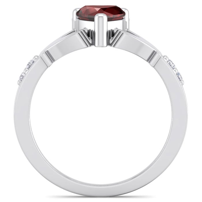 Garnet Ring: Garnet Jewelry: 1 1/5 Carat Heart Shape Garnet and Diamond Claddagh Ring In 14 Karat White Gold