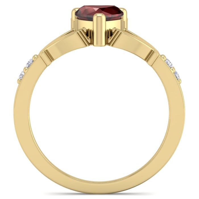 Garnet Ring: Garnet Jewelry: 1 1/5 Carat Heart Shape Garnet and Diamond Claddagh Ring In 14 Karat Yellow Gold