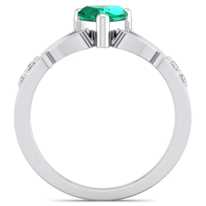 3/4 Carat Heart Shape Emerald and Diamond Claddagh Ring In 14 Karat White Gold