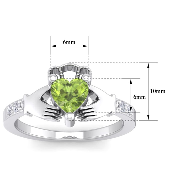 1 Carat Heart Shape Peridot and Diamond Claddagh Ring In 14 Karat White Gold