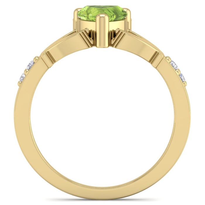 1 Carat Heart Shape Peridot and Diamond Claddagh Ring In 14 Karat Yellow Gold