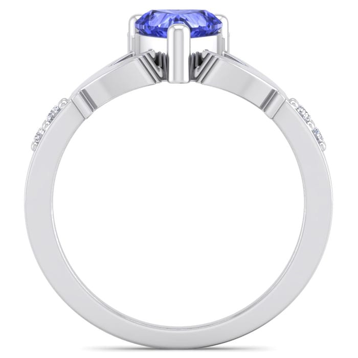 1 Carat Heart Shape Tanzanite and Diamond Claddagh Ring In 14 Karat White Gold