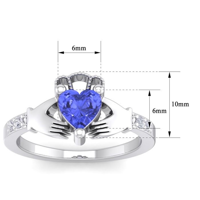 1 Carat Heart Shape Tanzanite and Diamond Claddagh Ring In 14 Karat White Gold