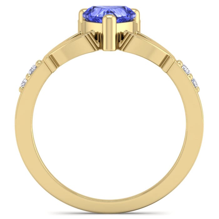 1 Carat Heart Shape Tanzanite and Diamond Claddagh Ring In 14 Karat Yellow Gold