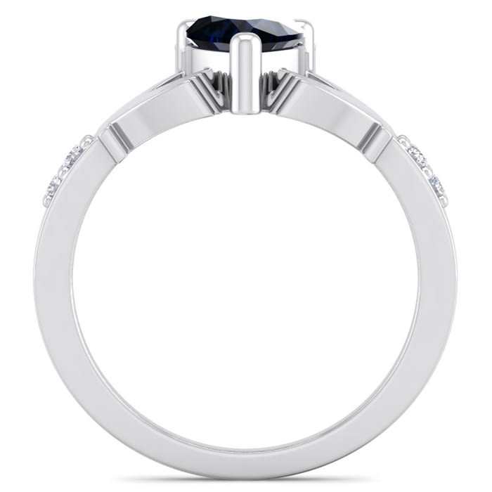 1 1/5 Carat Heart Shape Sapphire and Diamond Claddagh Ring In 14 Karat White Gold