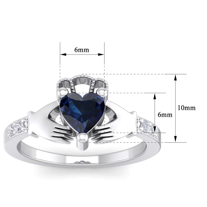 1 1/5 Carat Heart Shape Sapphire and Diamond Claddagh Ring In 14 Karat White Gold