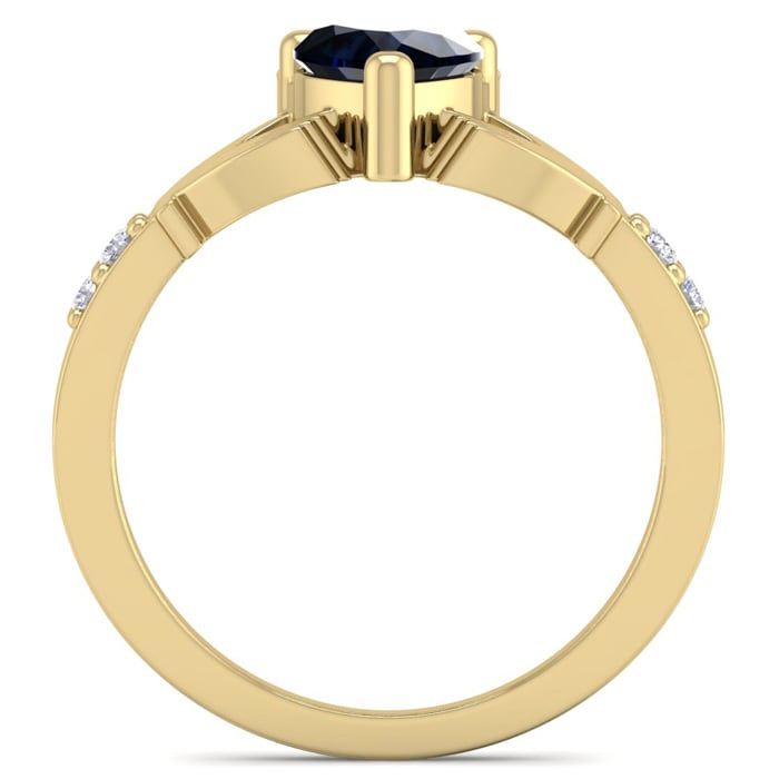 1 1/5 Carat Heart Shape Sapphire and Diamond Claddagh Ring In 14 Karat Yellow Gold